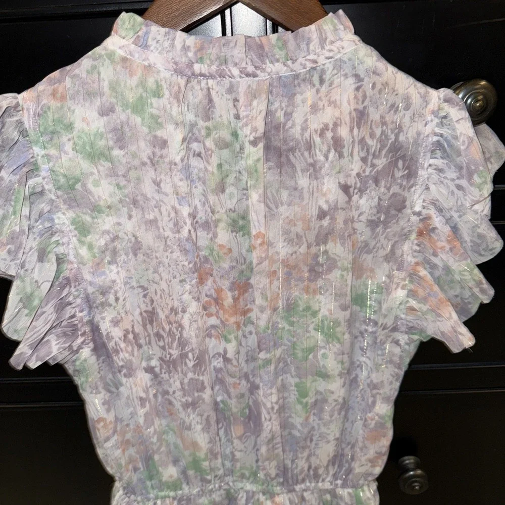 Reset Women's Flutter Sleeve Ruffle Pastel Mini Dress Small‎ Smocked Waist